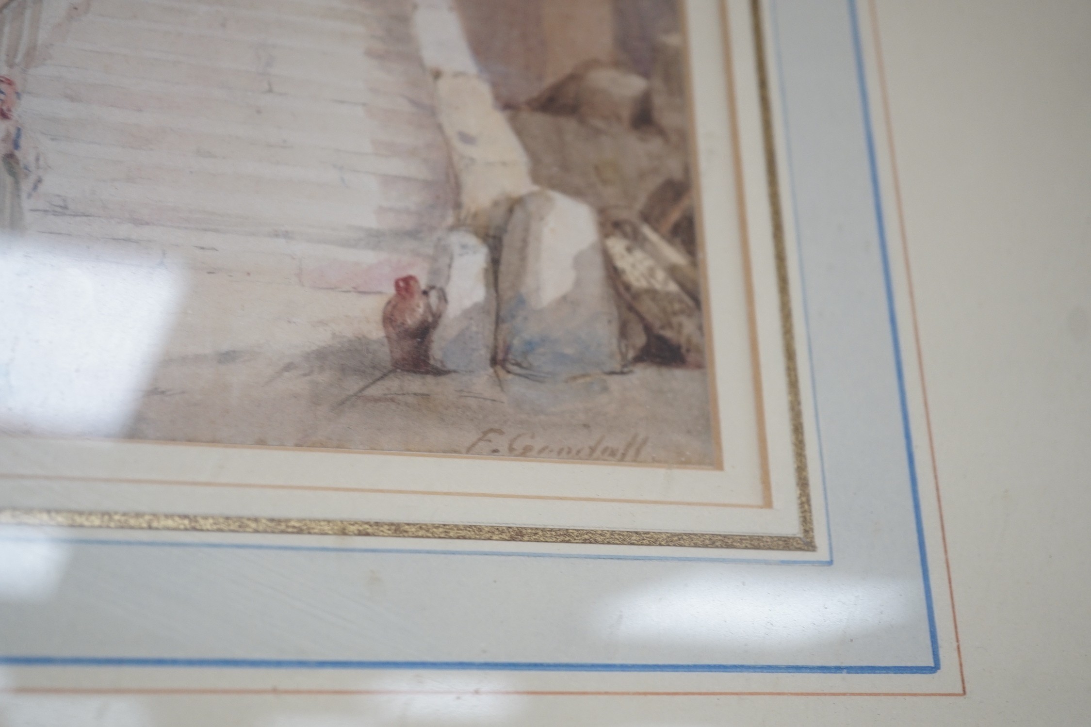 F. Goodall (19th C.), watercolour, Italian view with figures upon steps, signed, 23 x 16cm